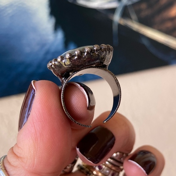 Natural Blue green iridescent flash labradorite gemstone adjustable ring - Picture 6 of 15